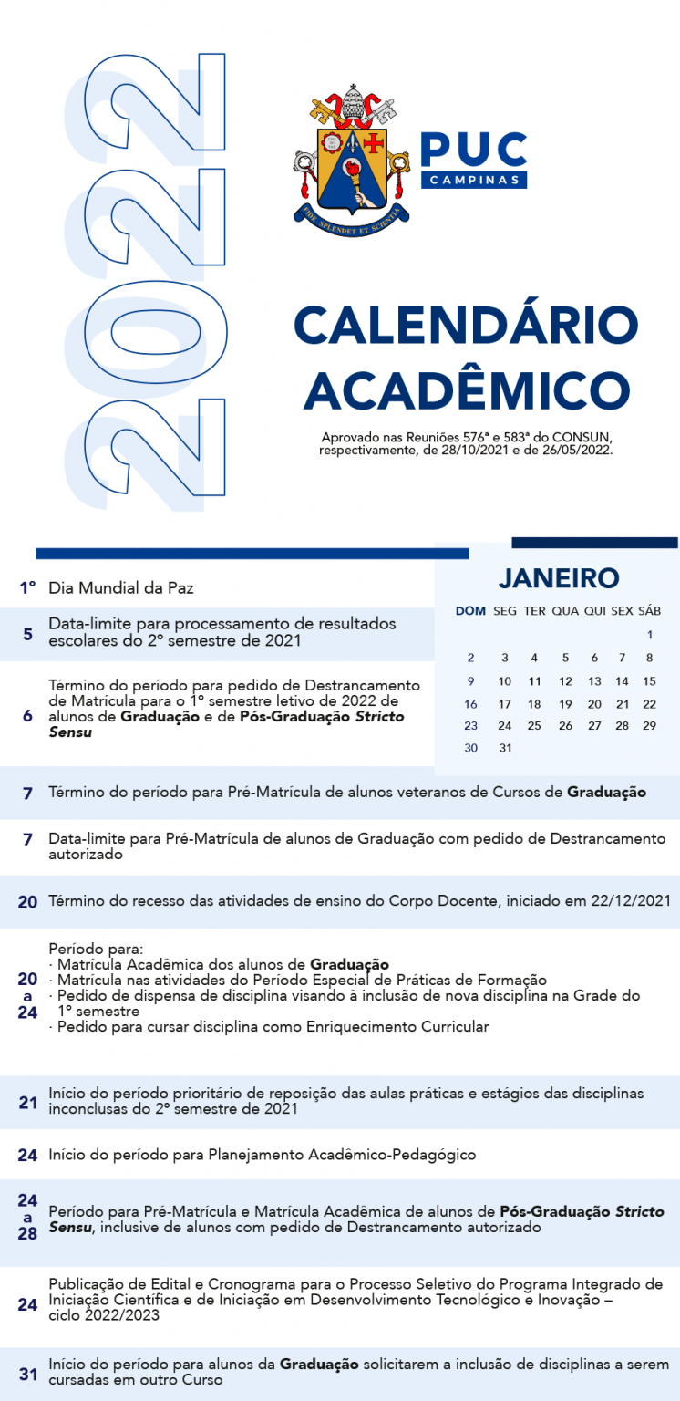 Portal PUCCampinas » Calendário Acadêmico